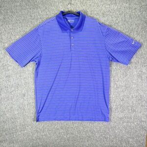 Nike Golf Dri-Fit Polo Shirt Men's Large Purple Striped Short Sleeve Athletic
